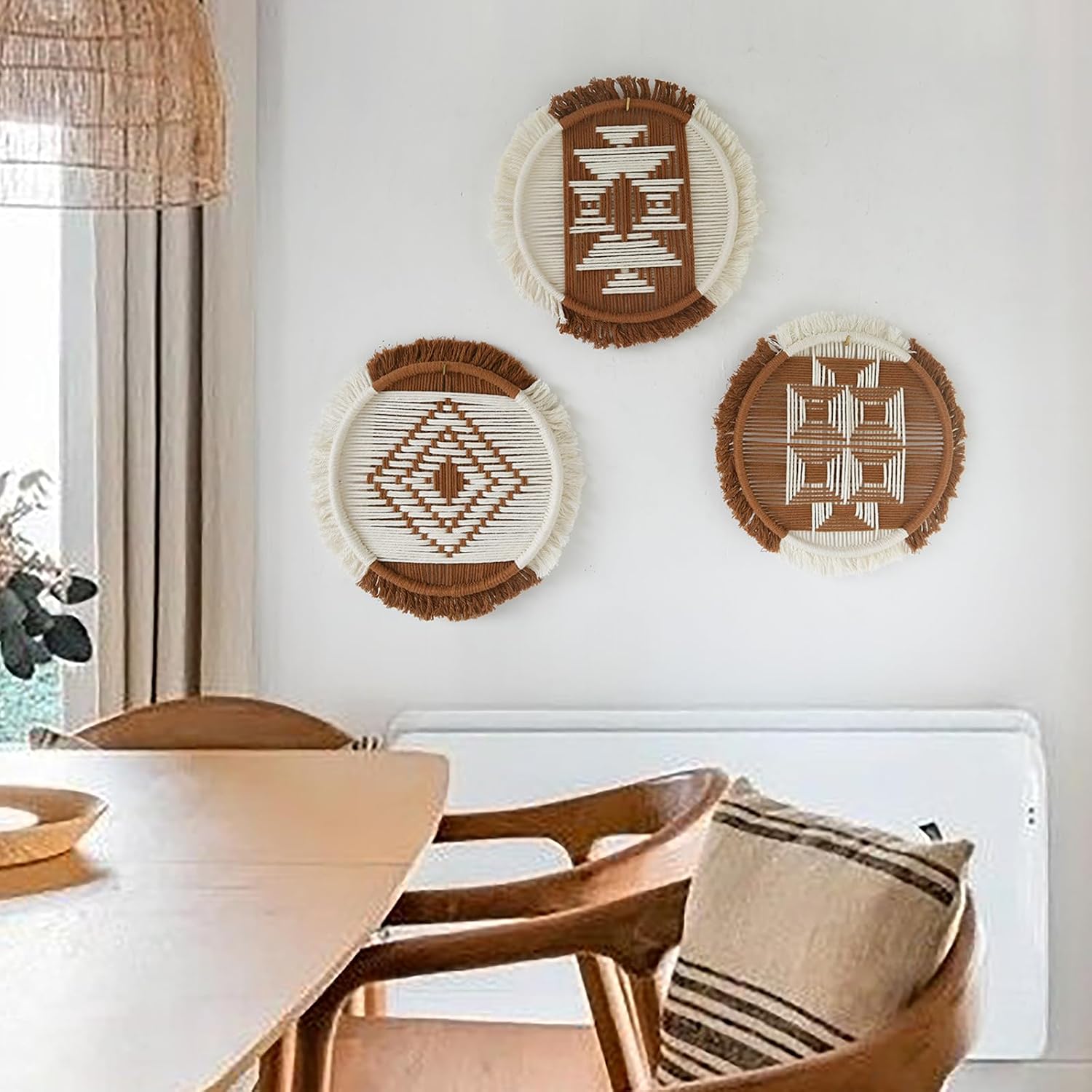 Macrame Wall Hanging Boho Decor / Brown and Ivory / Set of 3
