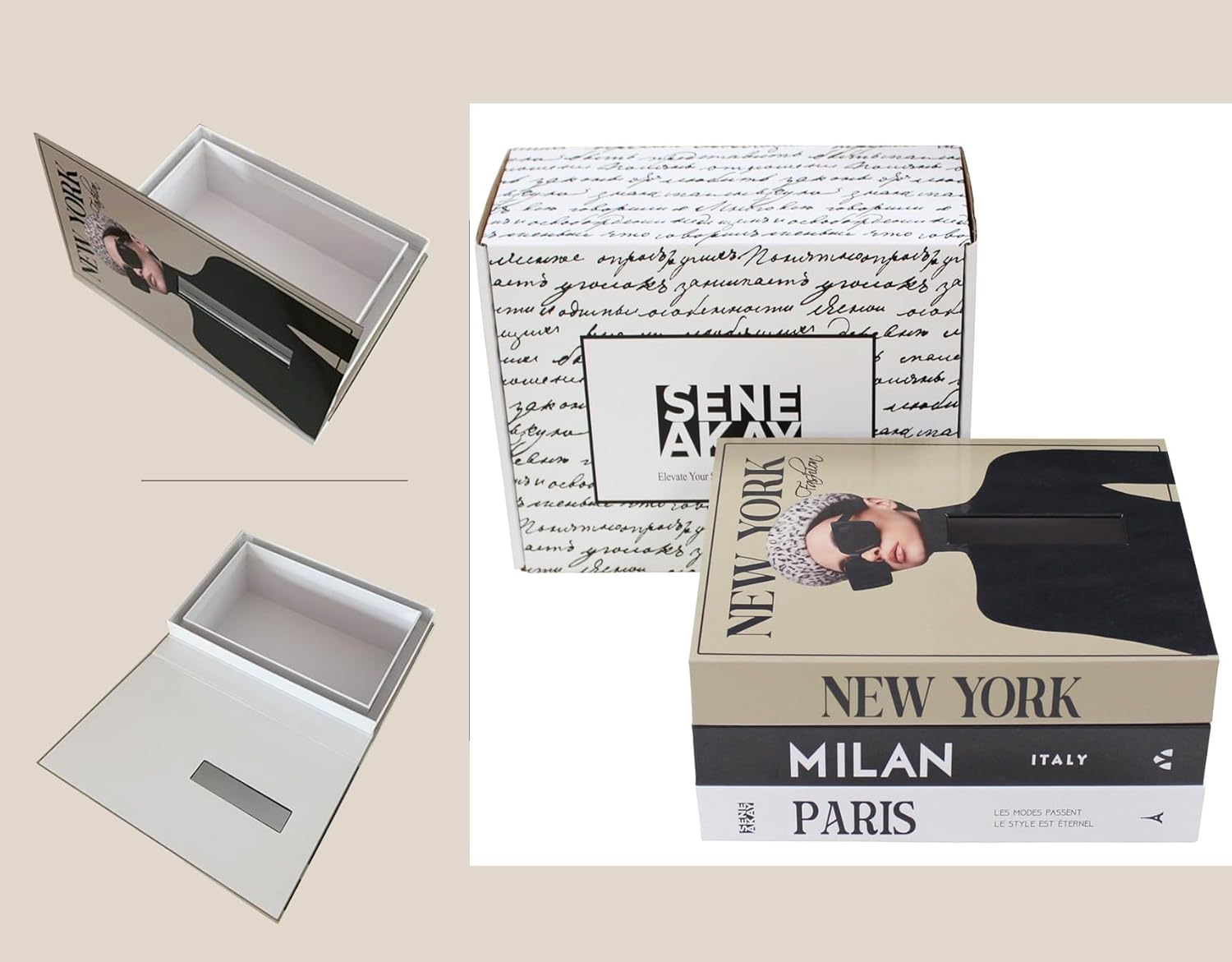 Decorative Faux Book / Tissue Box Cover / Khaki Neutral