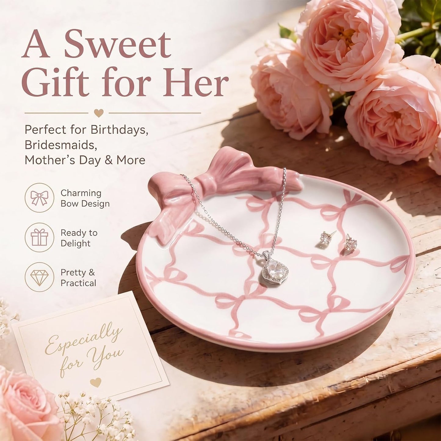 Bow Ceramic Jewelry Tray Coquette Ring Holder Trinket Dish for Rings Earrings Necklaces Bow / Pink
