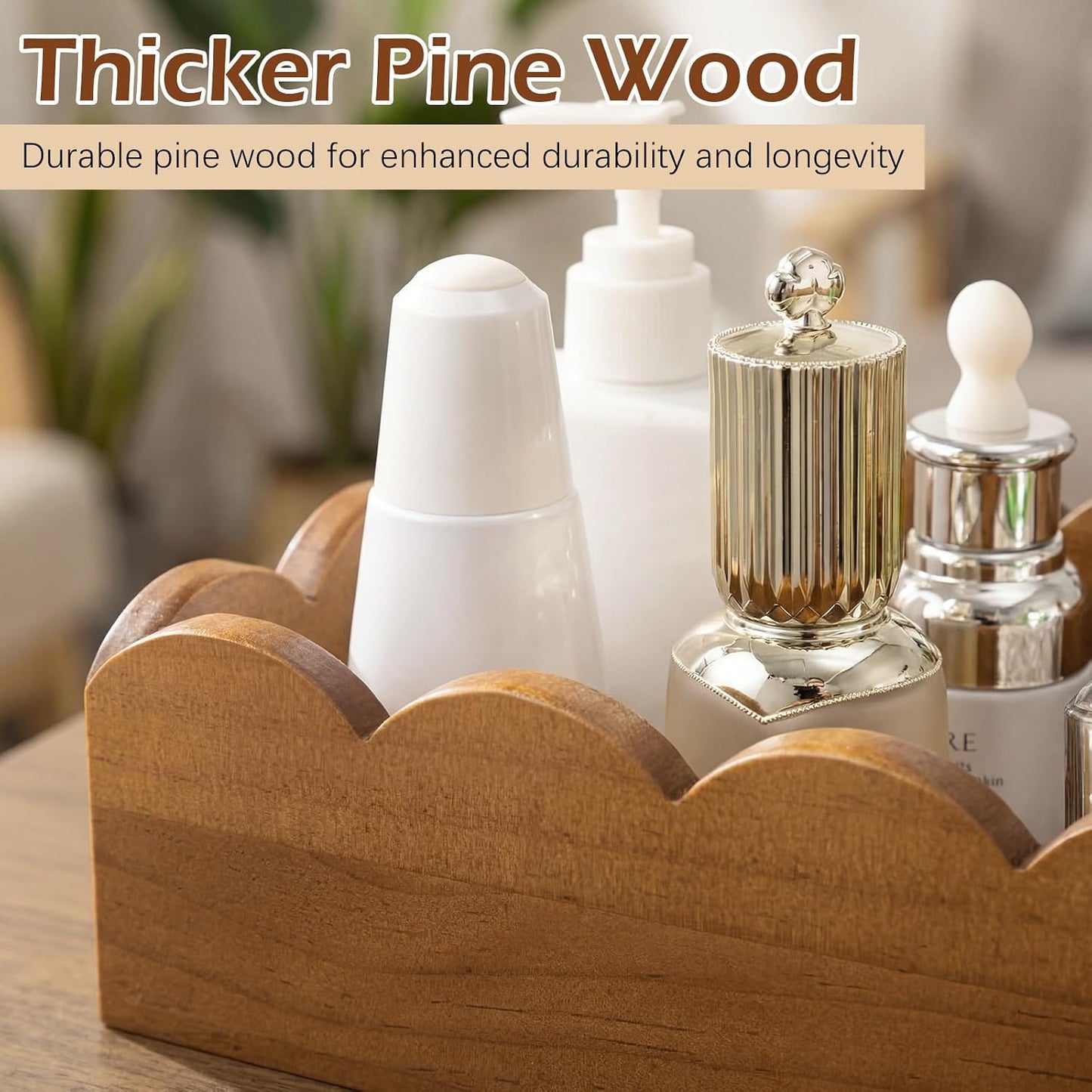 Toilet Paper Basket Storage Scalloped Wooden Toilet Tank Tray Topper Farmhouse / Walnut Wood