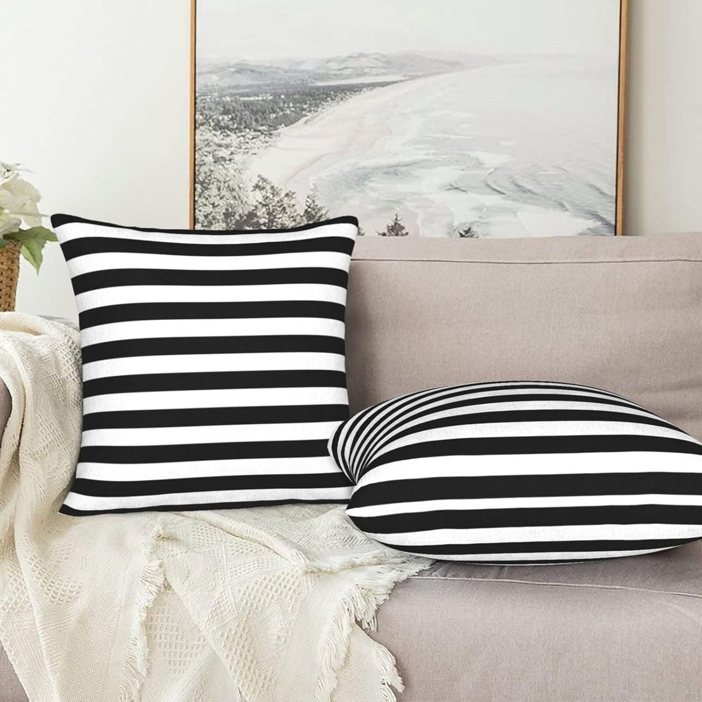 Throw Pillow Covers Pillow Cases Decoration Cushion Cover / Stripe Black White / 18 x 18 / Set of 2
