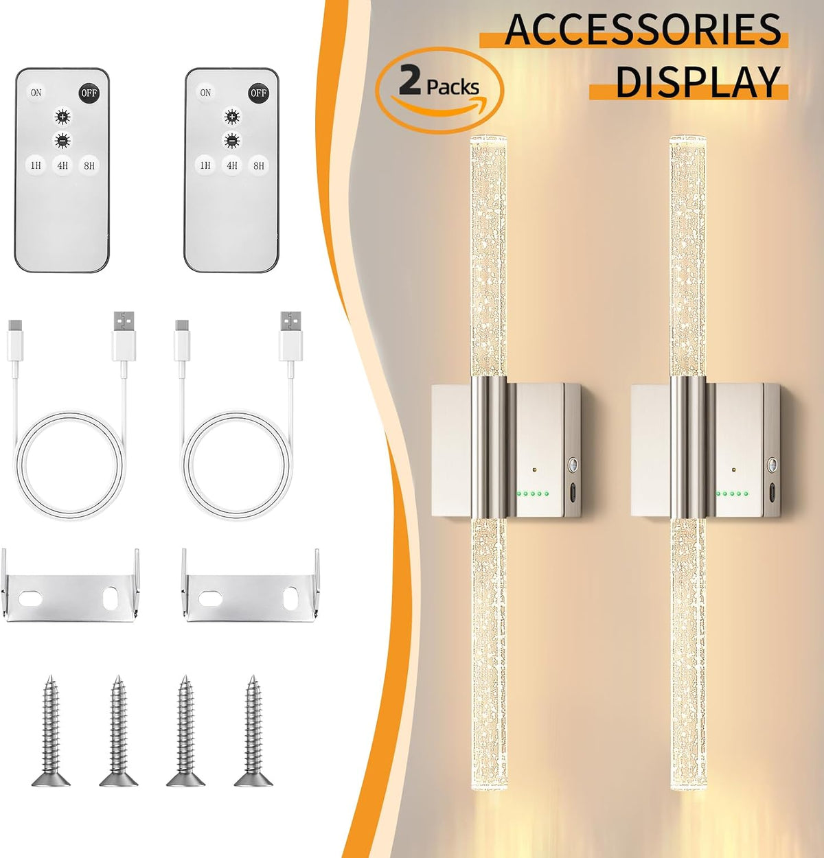 Battery Operated Wireless Wall Sconces, 2 Pack Dimmable Wall Lighting | Slypadan Extra Large Rechargeable
