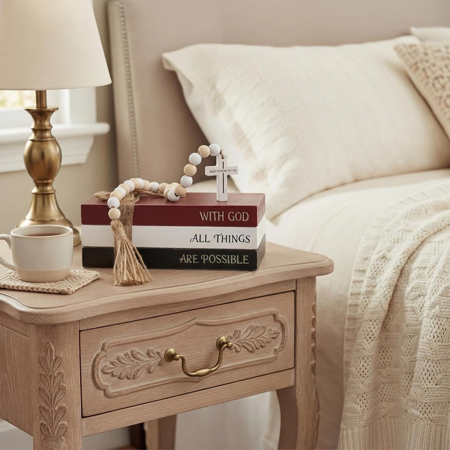Wooden Farmhouse Decorative Books / Christian / White / Set of 4