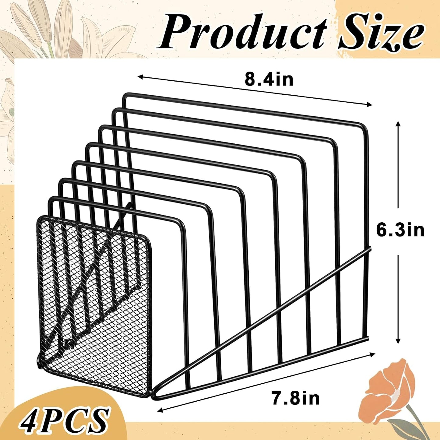 4 Pcs 7 Section Wire File Organizer for Desk, Metal Mesh Incline File Holder, Letter & Magazine Folder Rack, Desktop