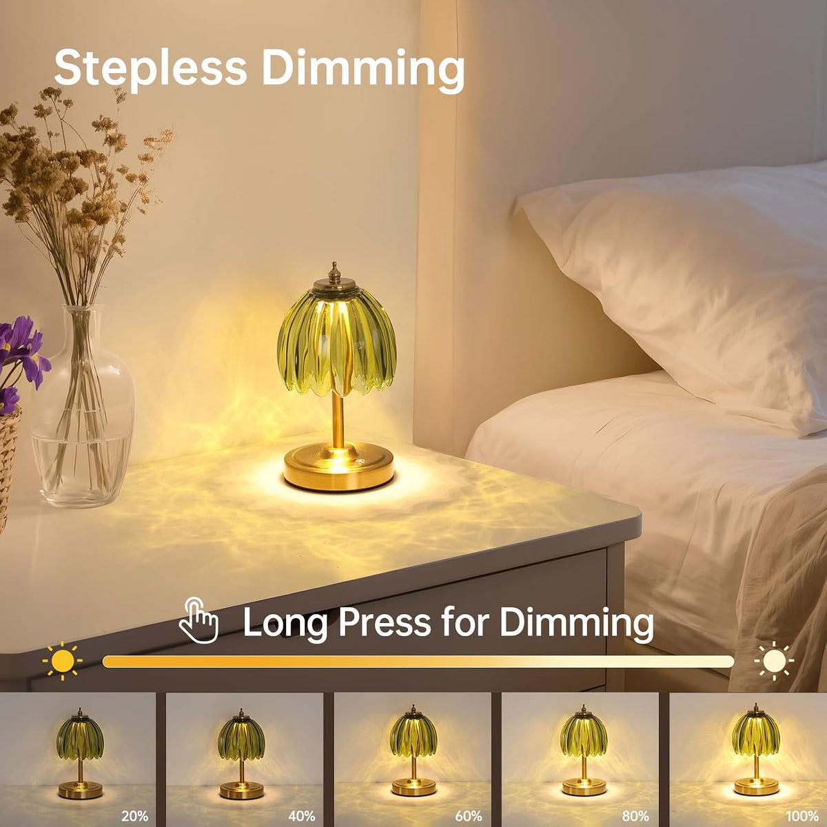 Shenmoyl Set of 2 Tulip Table Lamp with 5200mAh Battery & Touch Control, Cordless Small Table Lamp with 3 Colors