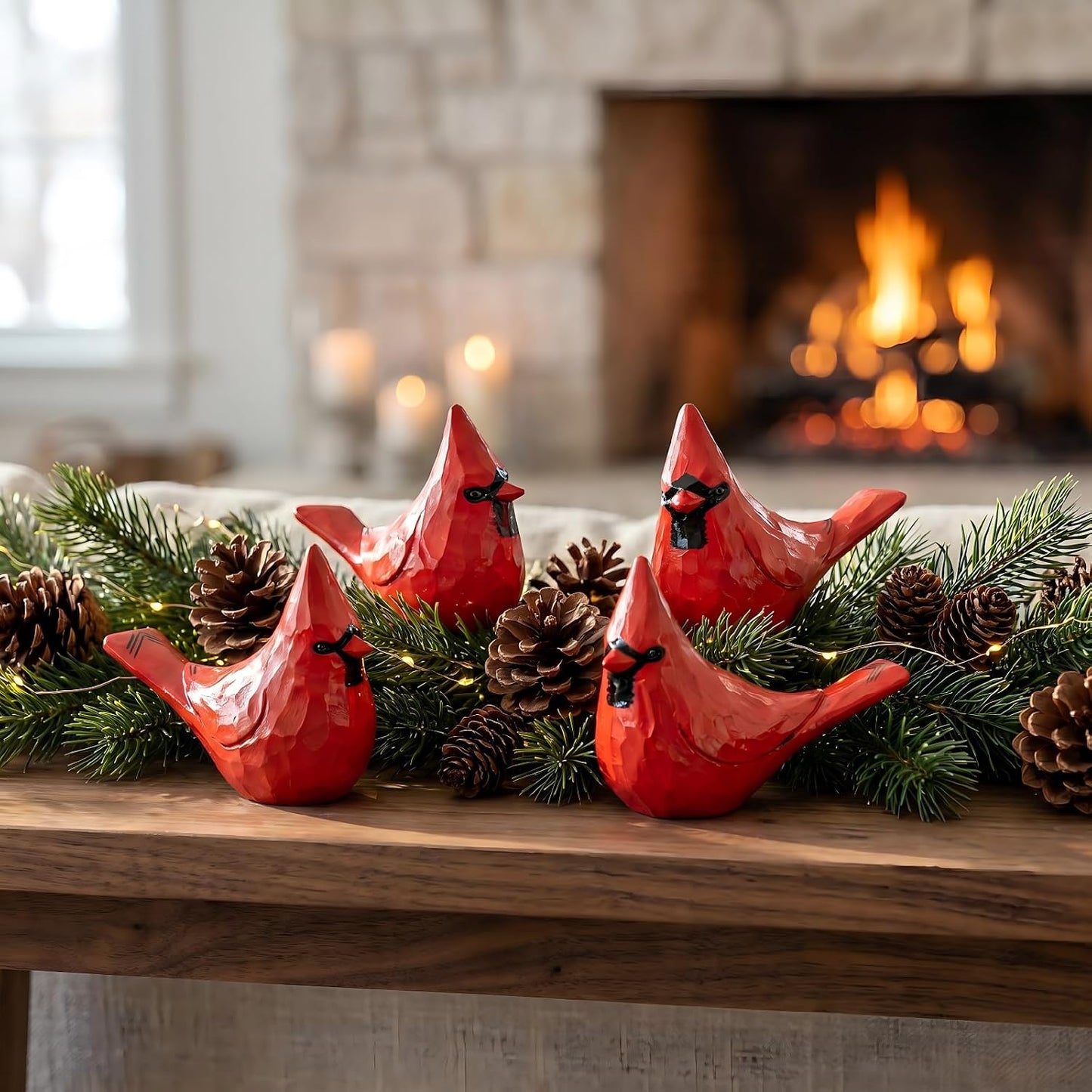 Cardinal Figurines / Bird Statues Memorial Gift for Loss of Loved One / Red / Set of 4