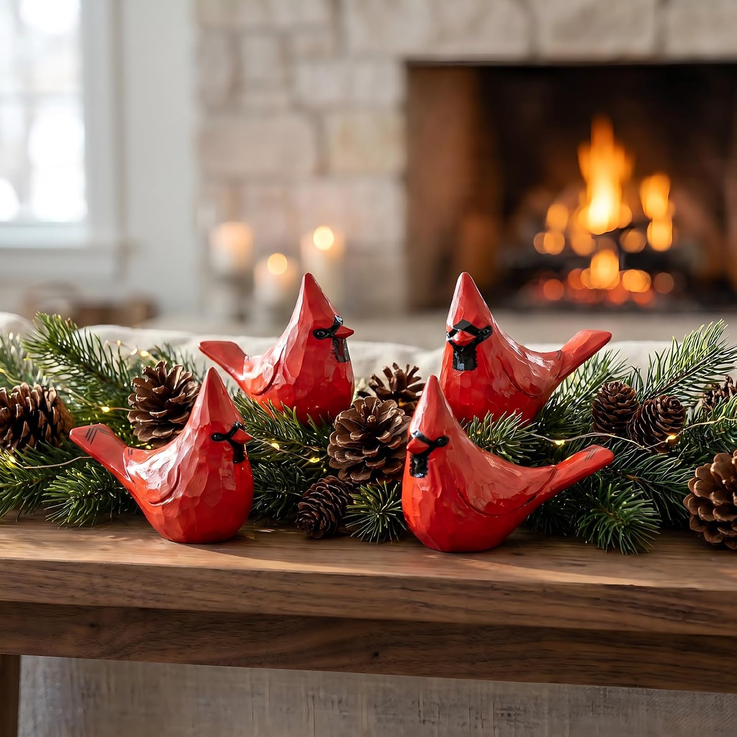 Cardinal Figurines / Bird Statues Memorial Gift for Loss of Loved One / Red / Set of 4