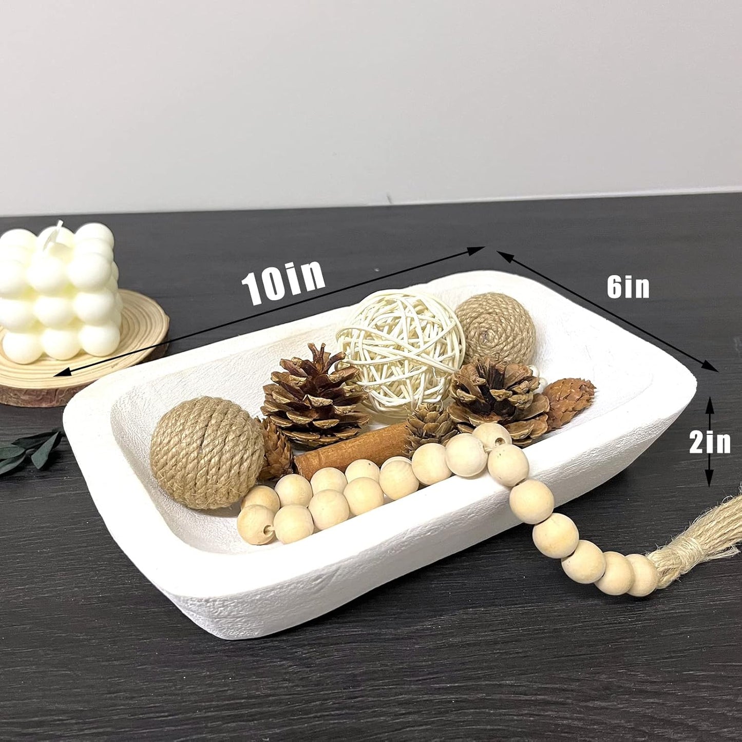 Wooden Dough Bowl Decor / 10inch White