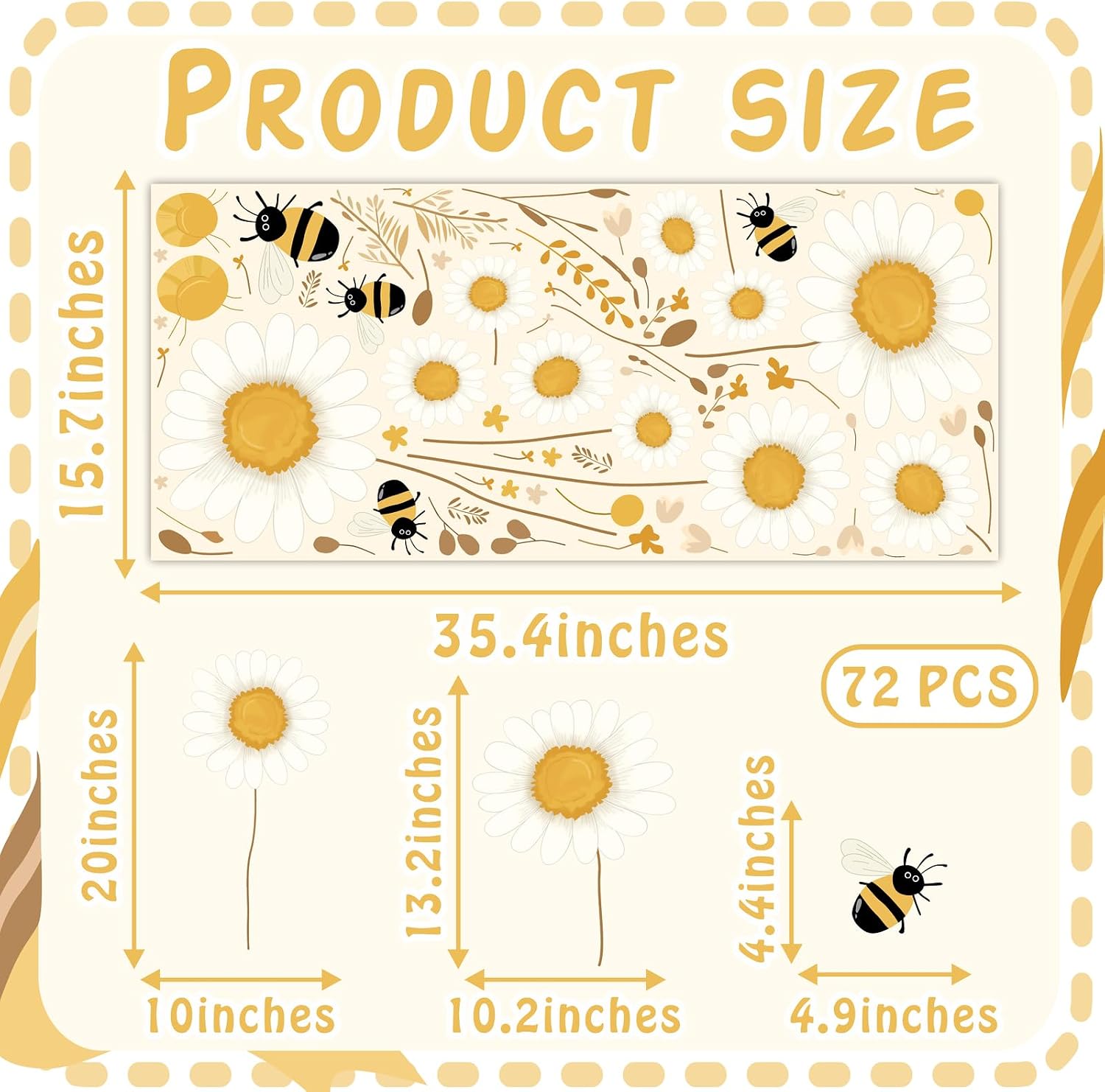 Daisy Floral Wall Stickers Boho Daisy Flower Vinyl Wall Decor for Baby Kids Bedroom / White&yellow