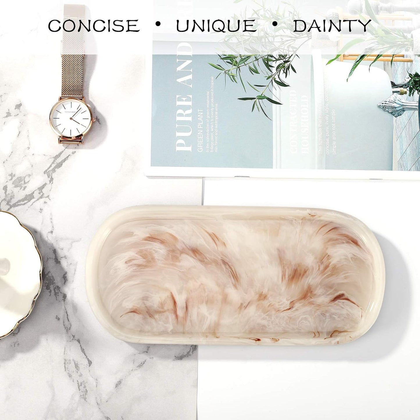 Jewelry Organizer Oval Resin Tray / 9.8 x 4.5 x 0.7 / Ink Khaki