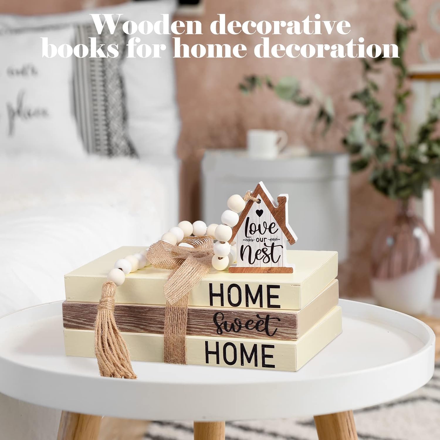 Wooden Farmhouse Decorative Books / Home Sweet / White / Set of 4