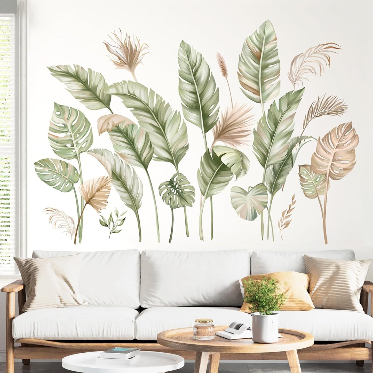 Boho Palm Leaves Wall Stickers Tropical Plants Peel and Stick Wall Art Decals / Green