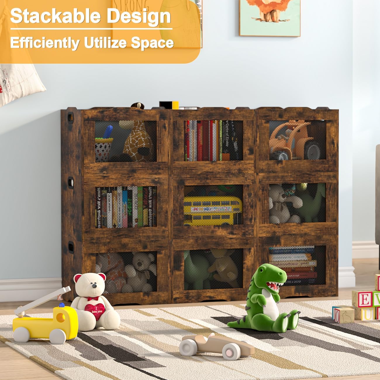 Vinyl Record Storage Crate, Stackable LP Record Display Shelf, Heavy Duty Wood Organizer Box for Records
