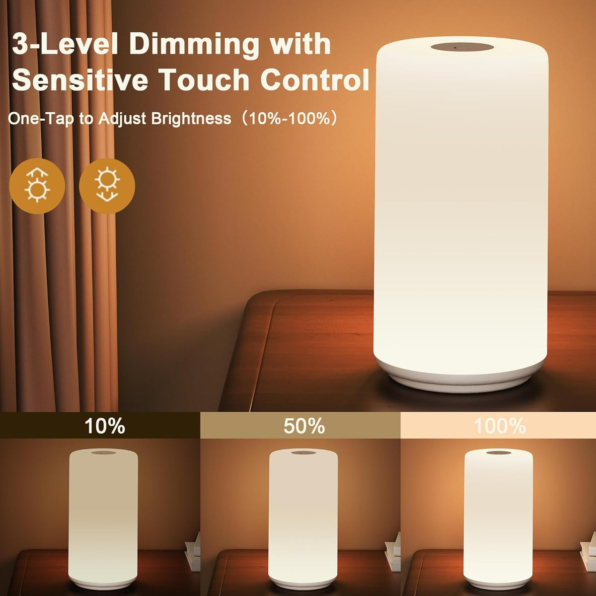 Touch Bedside Table Lamp, [RGB Mode] 3 Way Dimmable Warm White Lights for Bedroom, Multi-Color Smart Nightstand Lamp