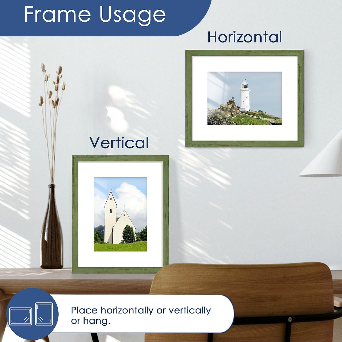 8x10 Picture Frame, Wall or Tabletop Display, Green Woodgrain,6 Pack | Display Pictures 5x7 with Mat or 8x10 Without