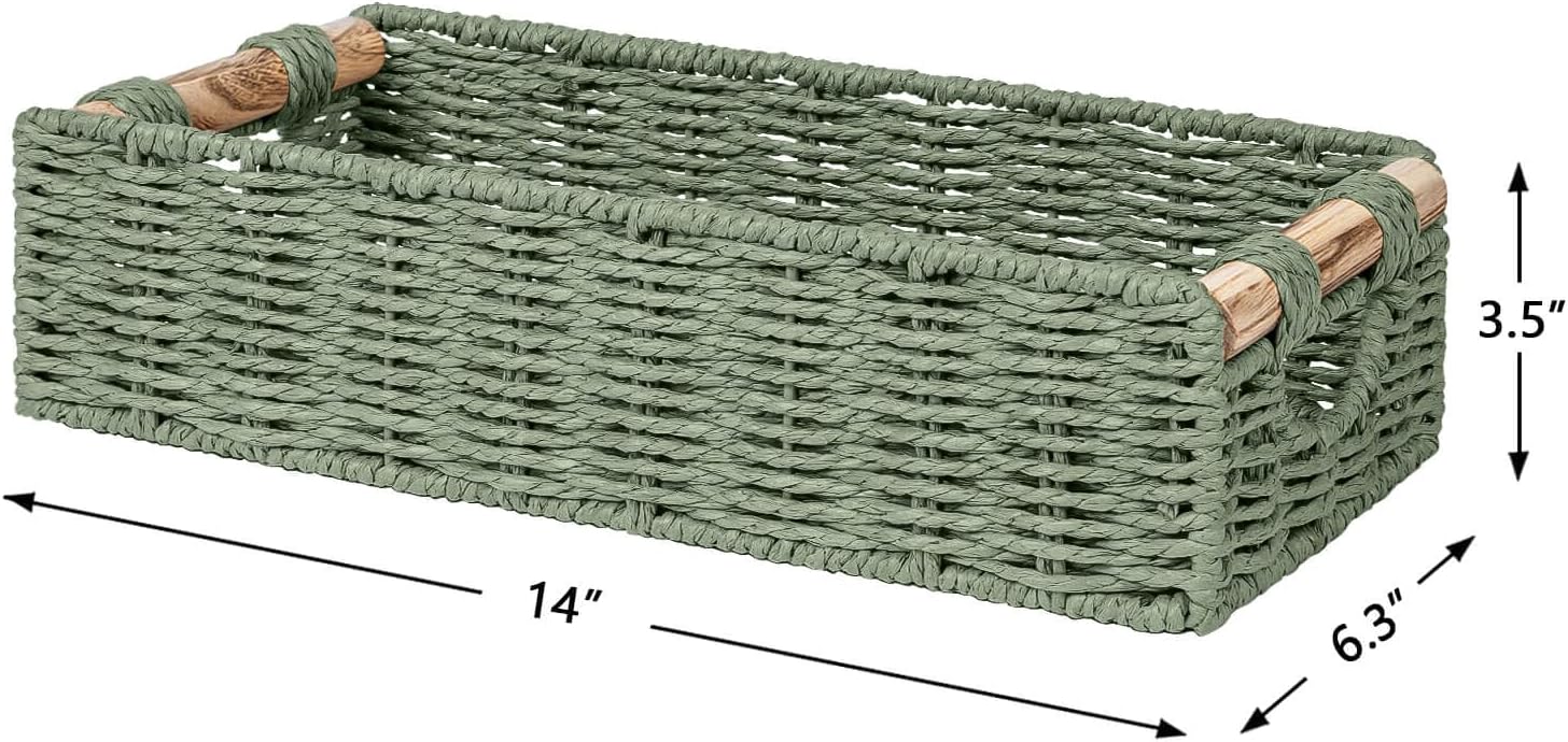 Handwoven Toilet Tank Top Paper Baskets / Green