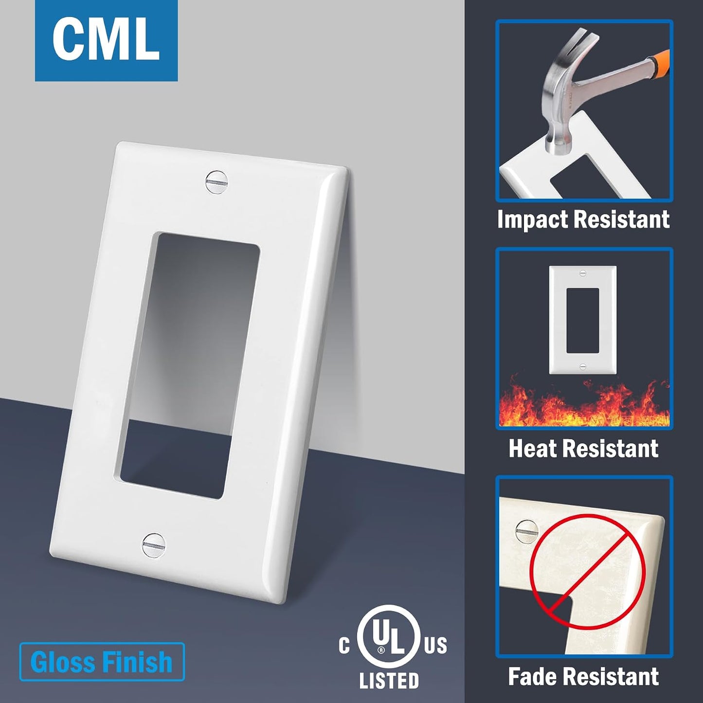 CML Decorator Wall Plates, 100 Pack Electrical Outlet Receptacle Covers, 1-Gang Switch Plates, Standard Size 2.76” x