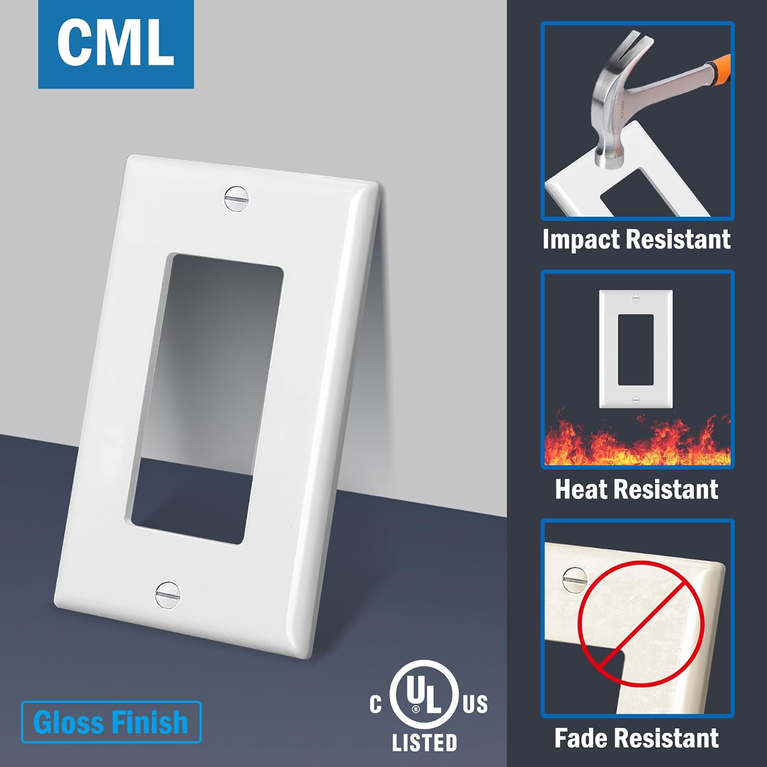 CML Decorator Wall Plates, 100 Pack Electrical Outlet Receptacle Covers, 1-Gang Switch Plates, Standard Size 2.76” x
