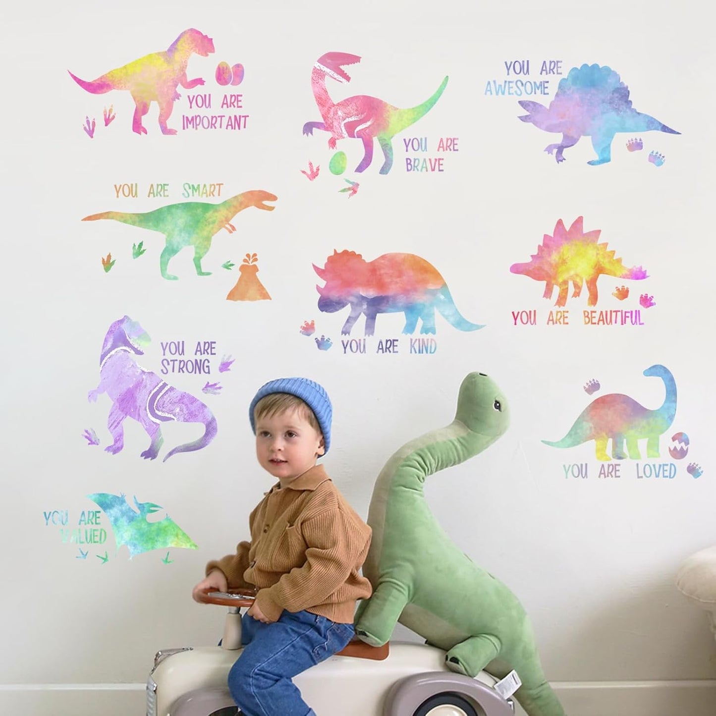 Inspirational Pastel Gradient Dinosaur Wall Decals Stickers / Colorful Dinosaur