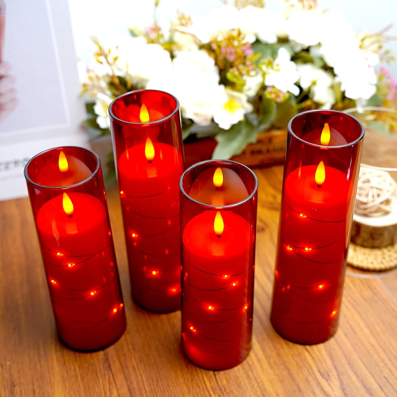 Flameless Candles,with Embedded Star String, Battery Operated Candles Flickering LED Pillar Candles with Remote Control