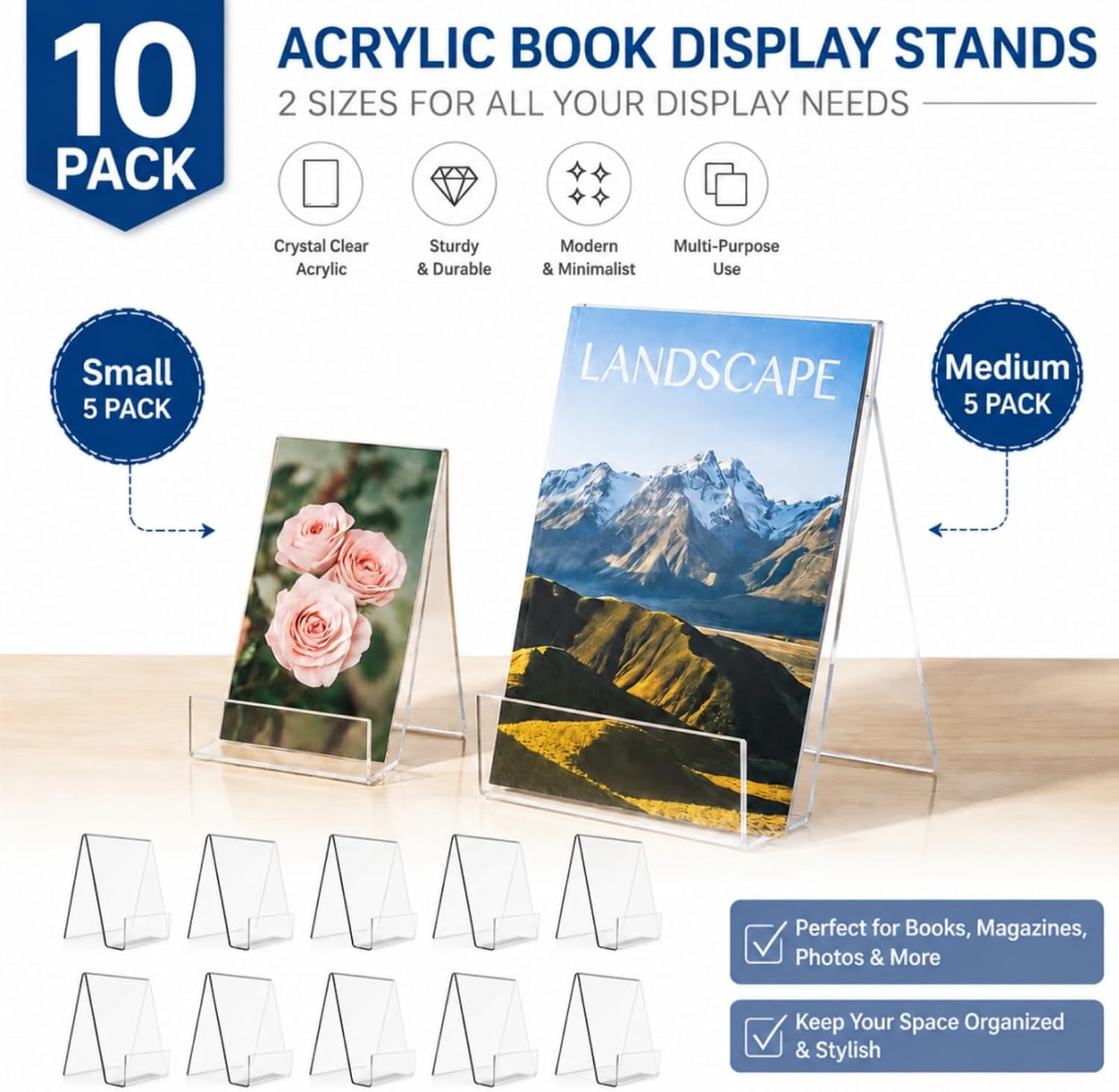 Acrylic Book Stands / Clear / Set of 10