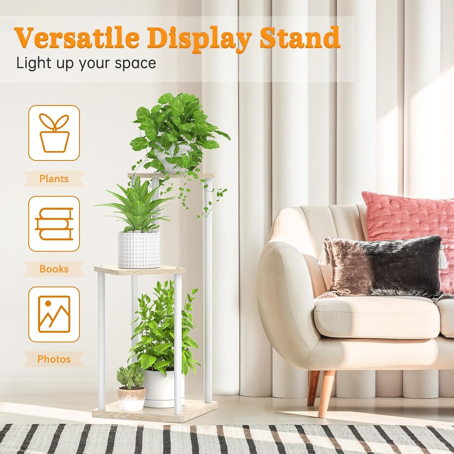Oppro Plant Stand Indoor Outdoor,3 Tier Wood Metal Corner Flower Shelf | Planter Pot Holder, Multiple Modern Rack