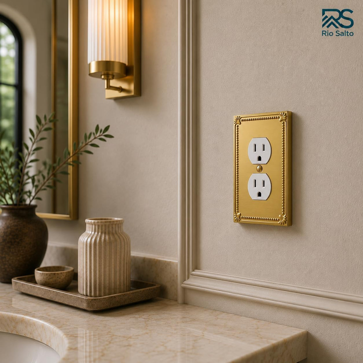 Rio Salto Brushed Gold Decorative Outlet Covers 4 Pack Duplex Light Switch Cover Plate Outlet Cover Receptacle Wall