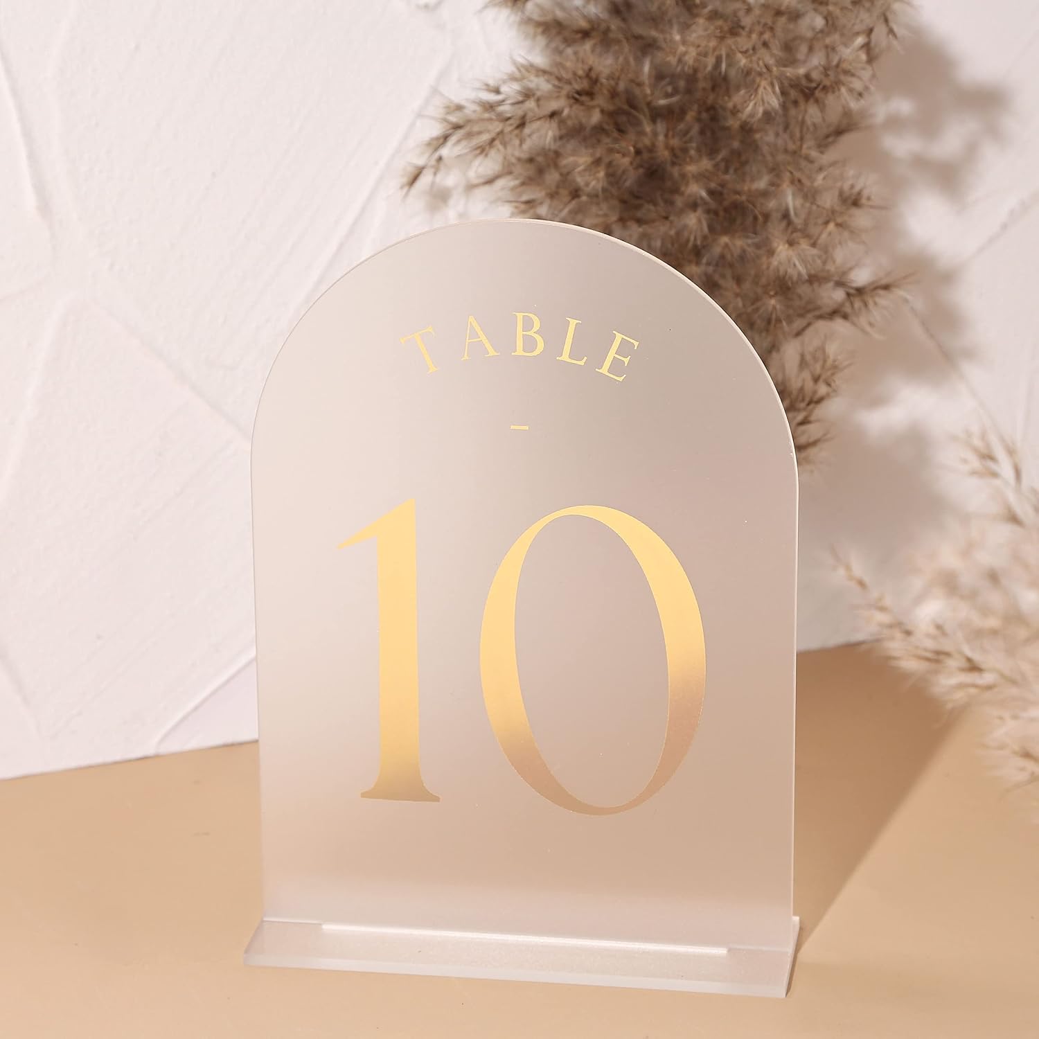 UNIQOOO Frosted Arch Wedding Table Numbers with Stands 1-30, Gold Foil Printed 5x7 Acrylic Display Signs and Holders