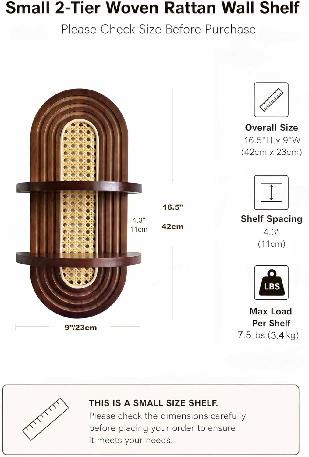 2-Tier Woven Rattan Floating Shelves / Walnut