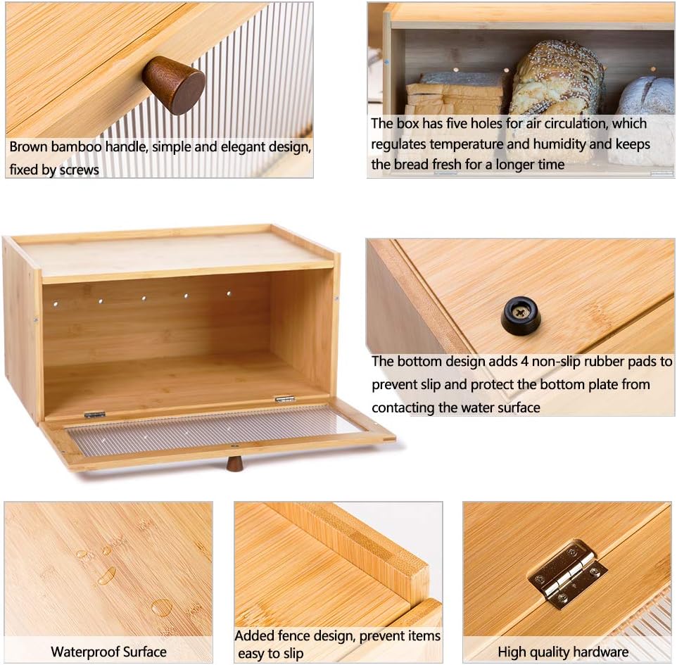 ETMI Bamboo Bread Box for Kitchen Counter-Large Capacity Bread Storage Container Farmhouse Bread Box with Window Bread