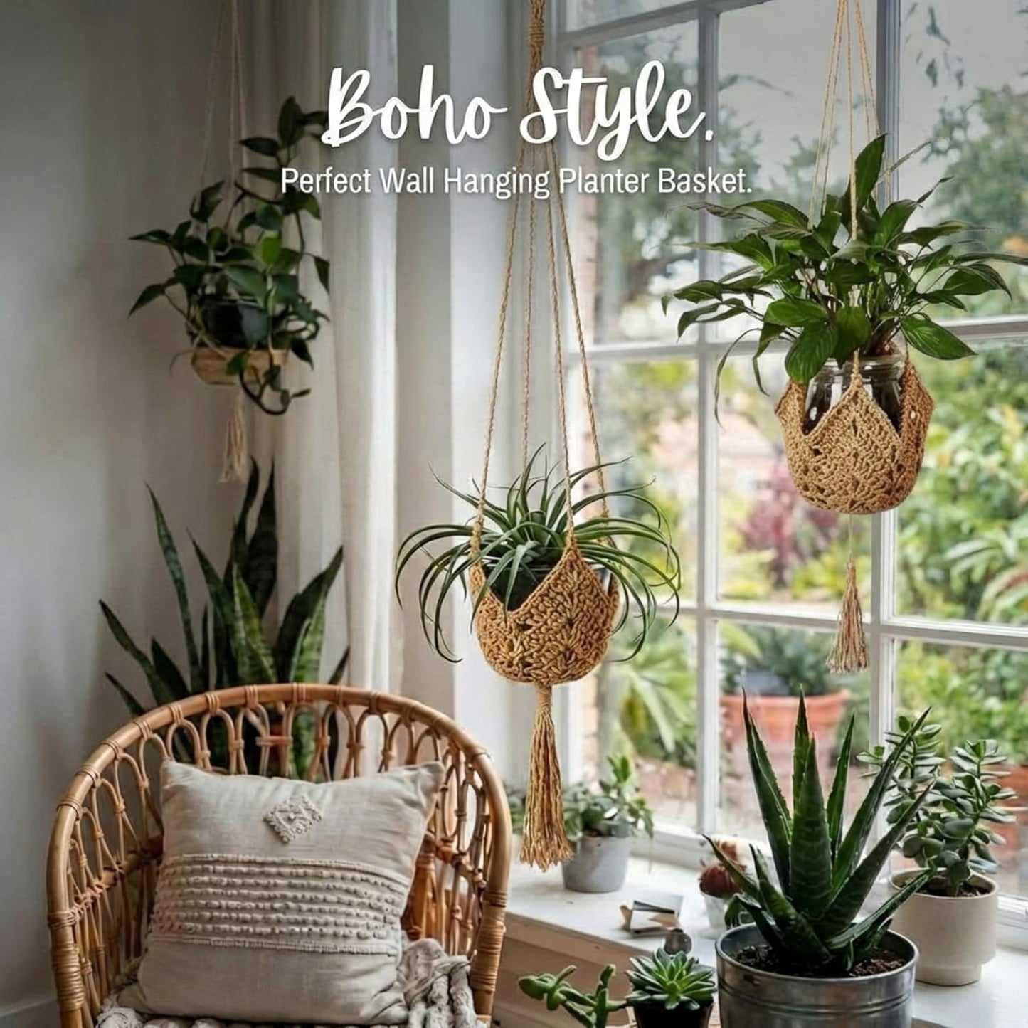 Boho Macrame Plant Hanger / Brown / Classic / Set of 3