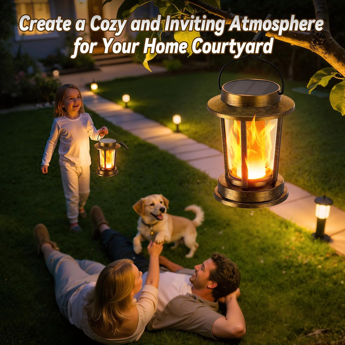 Solar Lanterns Outdoor Waterproof, Upgraded Flickering Flame Solar Lights Outdoor, Solar Powered Lanterns Decorative