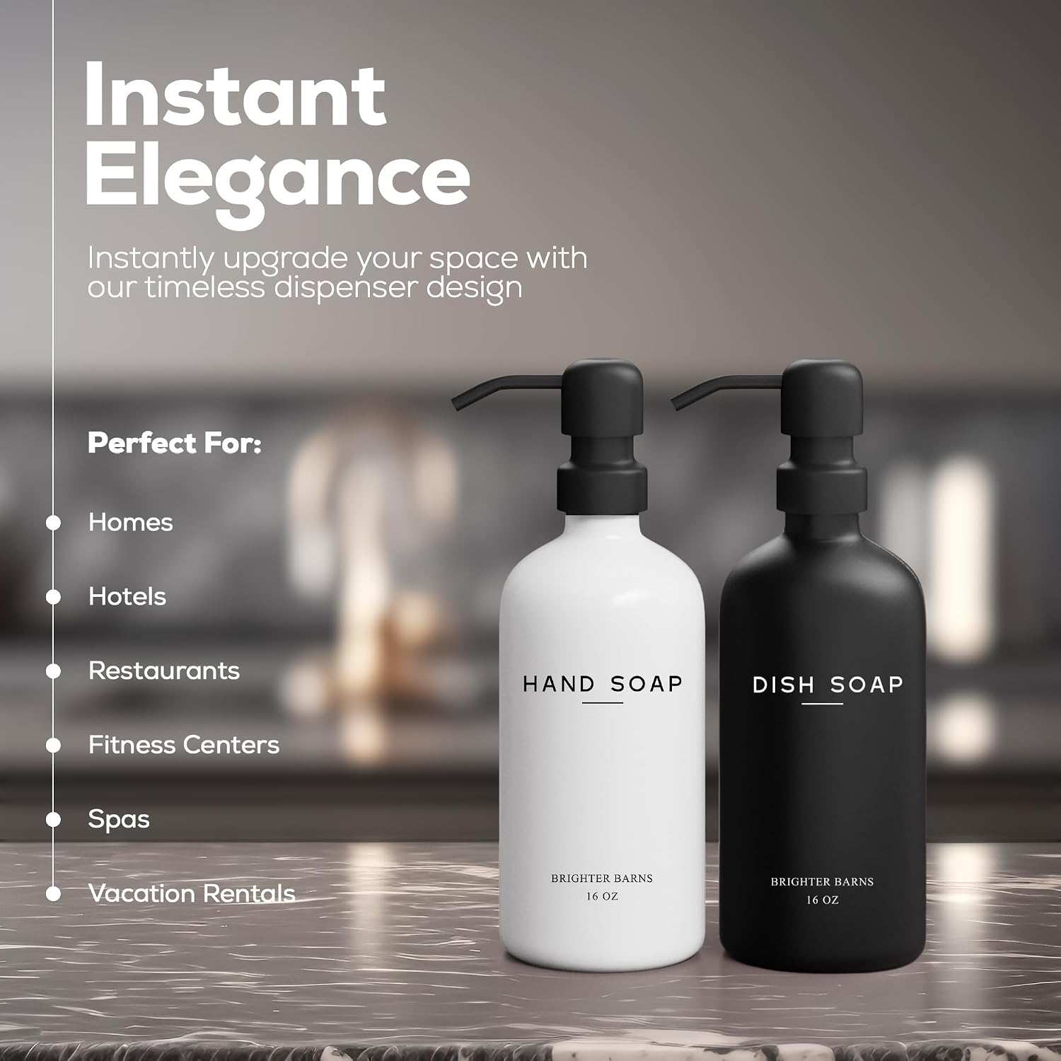 Luxury Glass Hand and Dish Soap Dispenser Set by Brighter Barns - Kitchen Soap Dispenser Set with Stainless Steel Pump