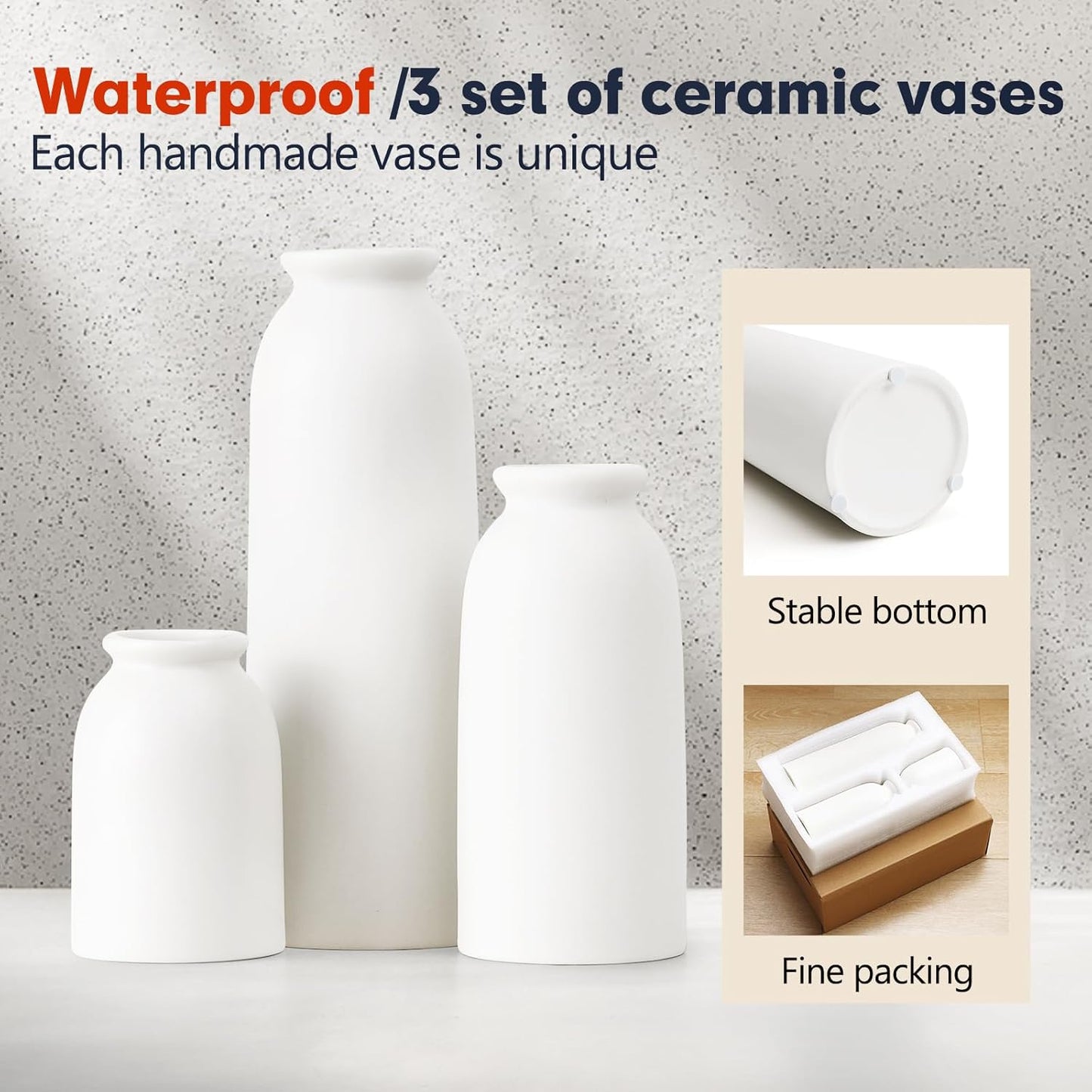 Rustic Vase / Ceramic Vases / Warm White / Set of 3