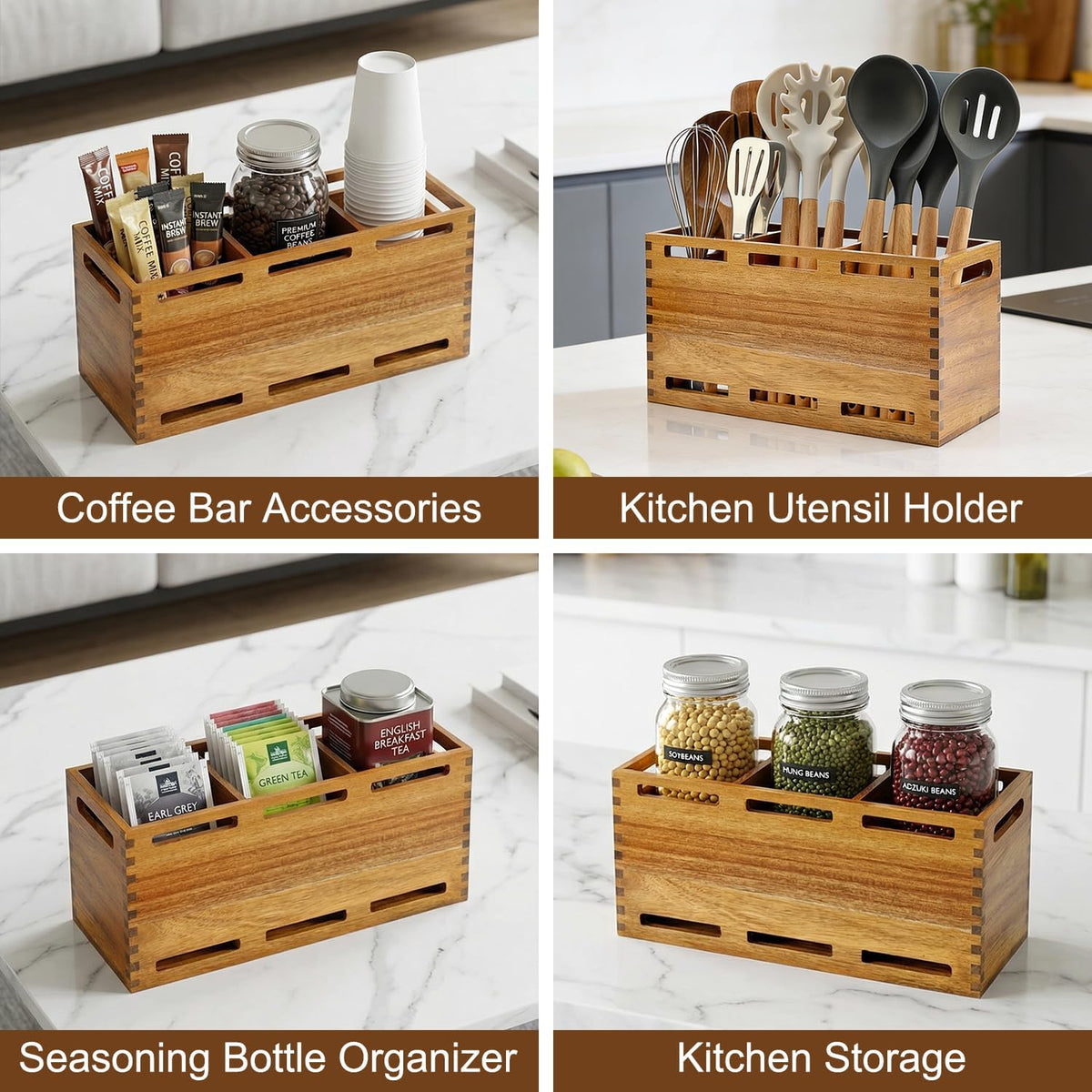 Acacia Wood Large Utensil Holder for Kitchen Counter Organizer Spoon Holder | Cooking Utensils Holder Countertop