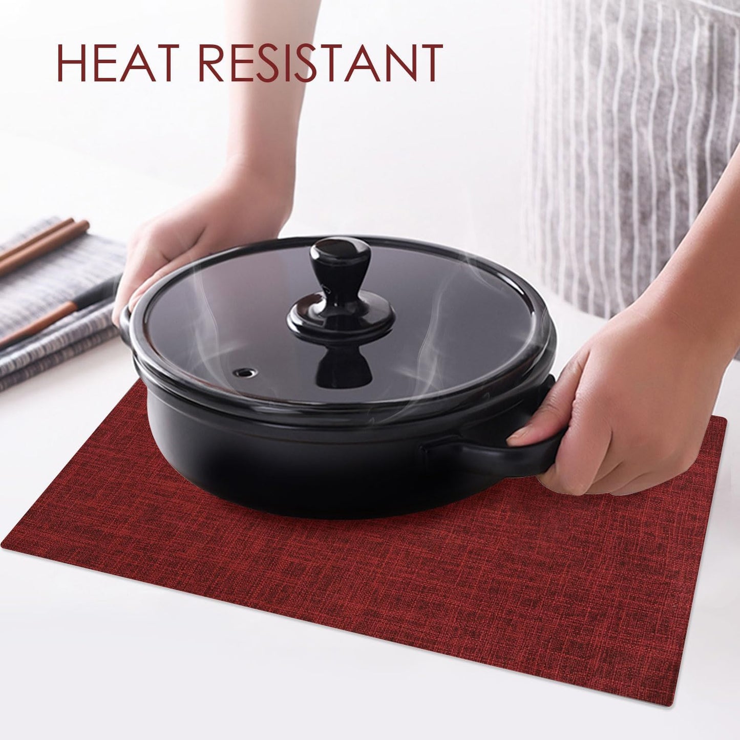 Red Placemats Set of 8, Washable Dining Table Mats Cloth Place Mats, Elegant Placemats for Valentines Day Holiday, Heat