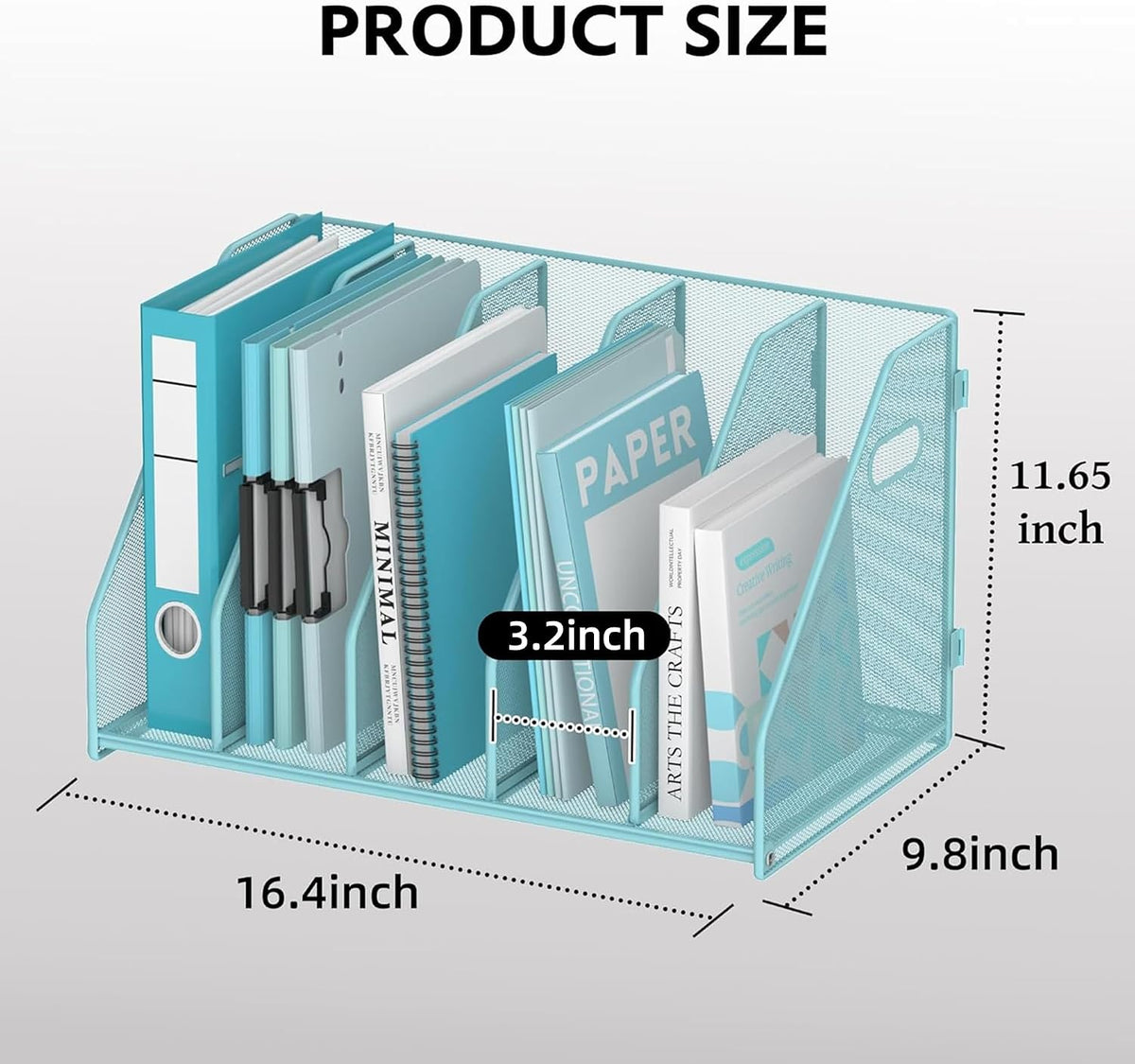 Binder Organizer, Magazine File Holder with 5 Vertical Rack, Blue | Metal Desk File Organizer & Binder Holders