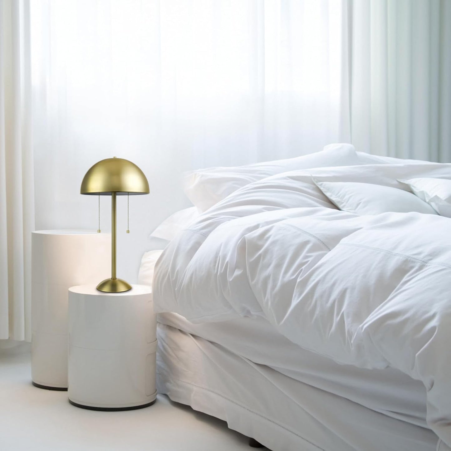 Novogratz x Globe 21" 2-Light Matte Brass Table Lamp | 2-Light Gold Dome Shade, Double Pull Chain, Mid-Century Modern