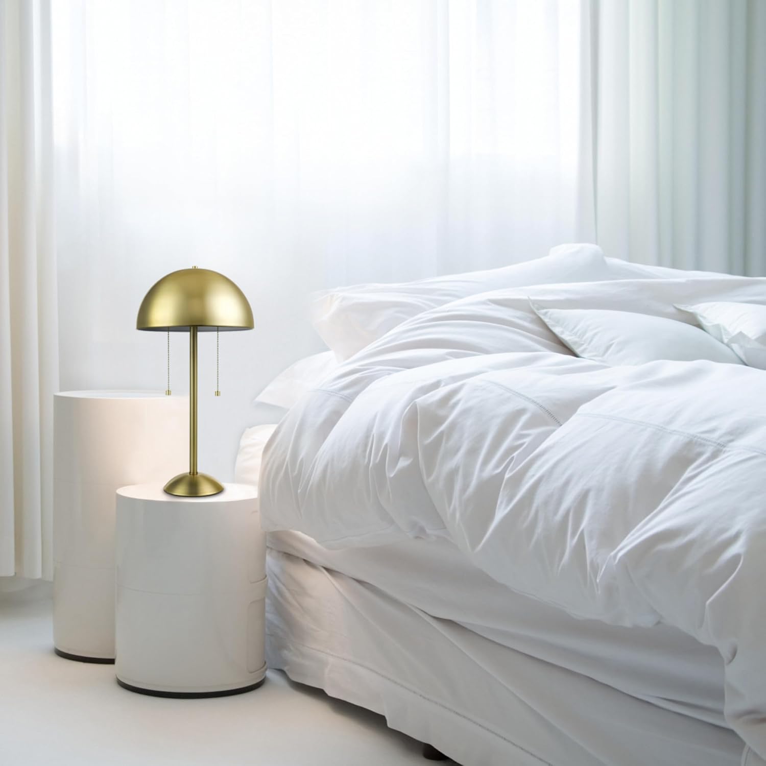 Novogratz x Globe 21" 2-Light Matte Brass Table Lamp | 2-Light Gold Dome Shade, Double Pull Chain, Mid-Century Modern