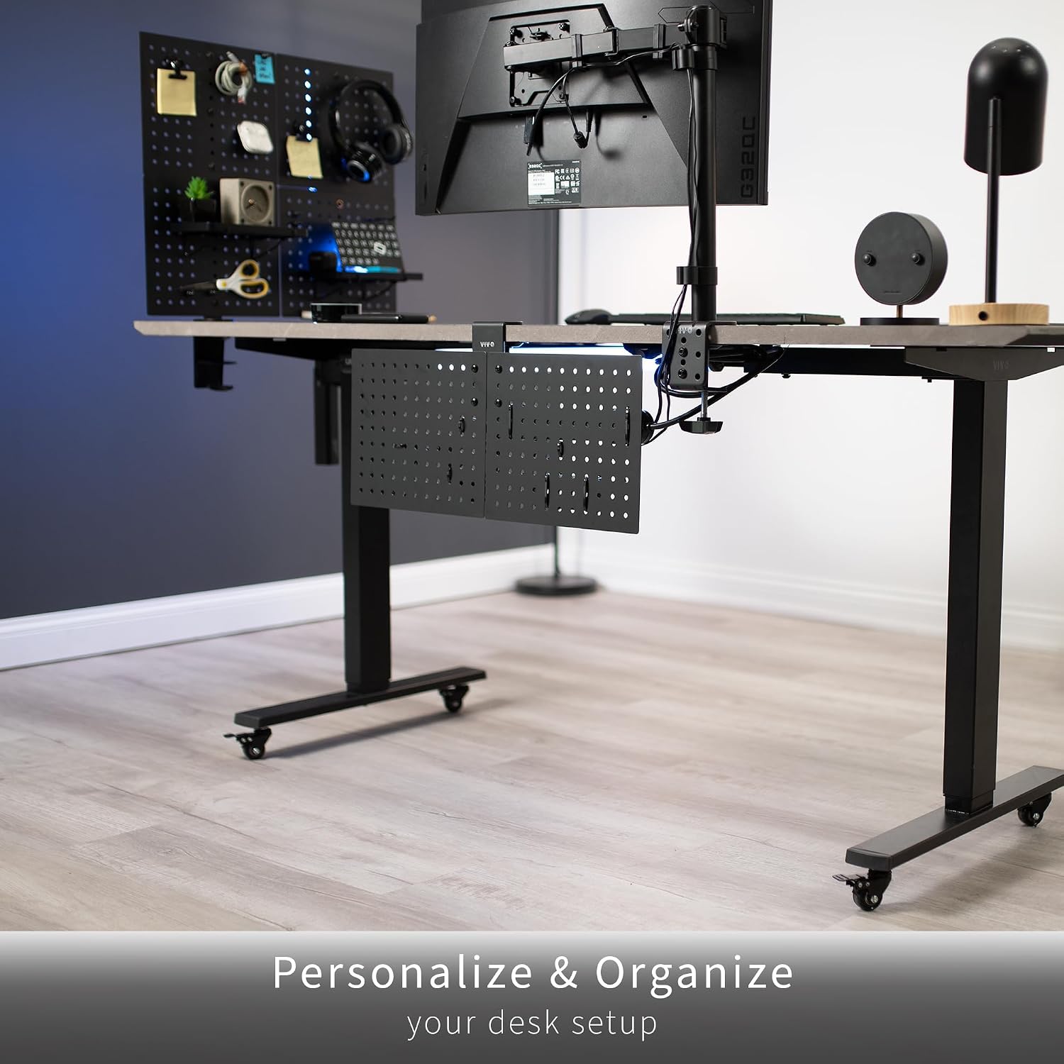 VIVO White Clamp-on 20 x 24 inch Desk Pegboard, PP-DK24W | Steel Privacy Panel, Magnetic Peg Board, Office Accessory