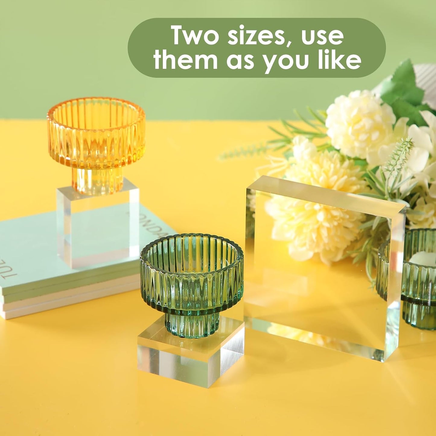 16 Pcs Clear Acrylic Blocks Square Display Block Clear Polished Cube Acrylic Jewelry Display Stand Ring Showcase Holder