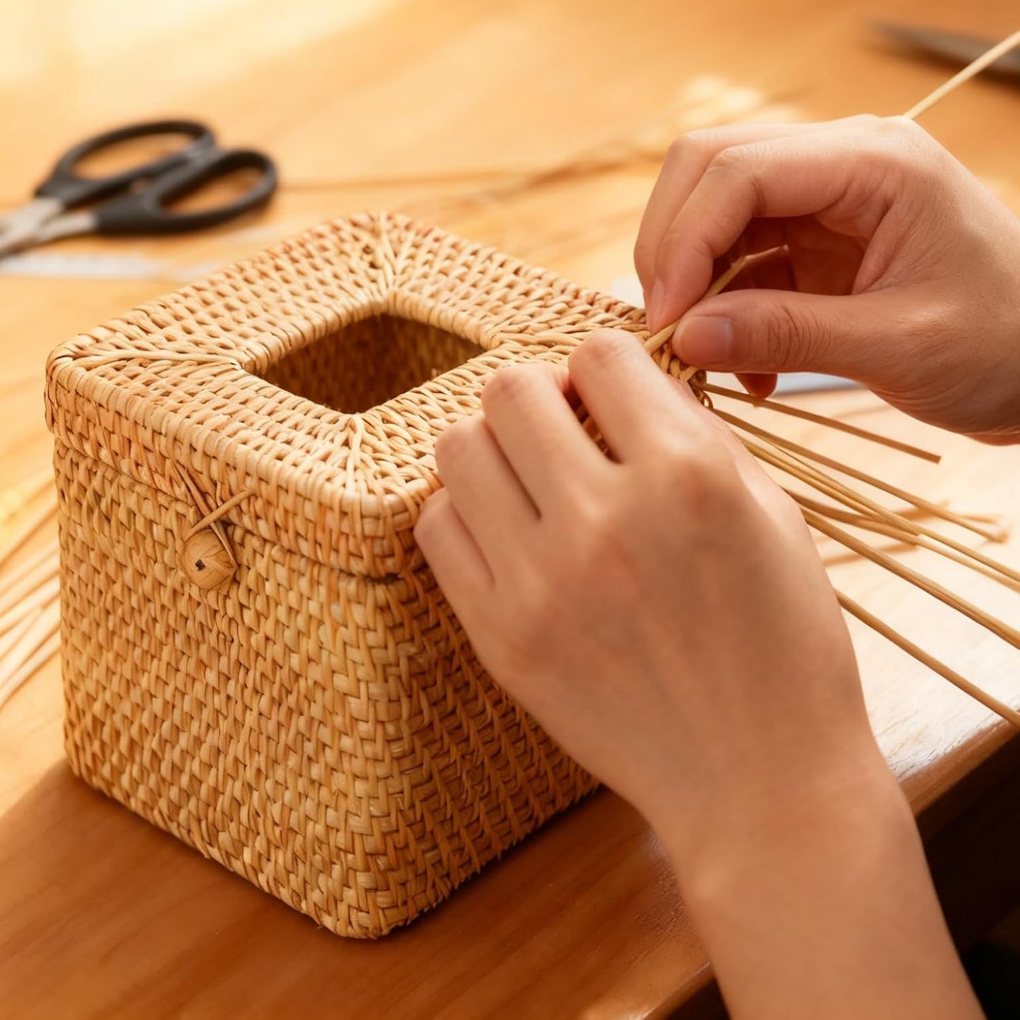 Rattan Tissue Box Cover / Origin / Natural / 5.9 x 5.9 x 5.9