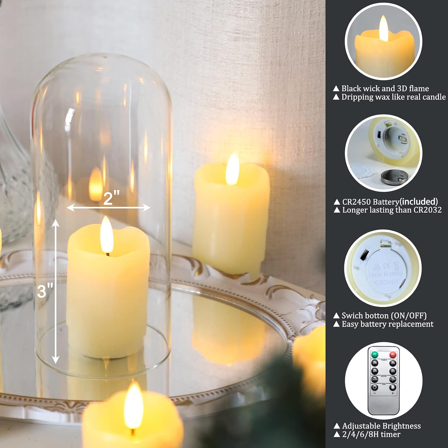 Lezonic Flameless Votive Candles Battery Operated with Remote and Timer, Pack of 6 (D:2" X H:3") LED Ivory White Long