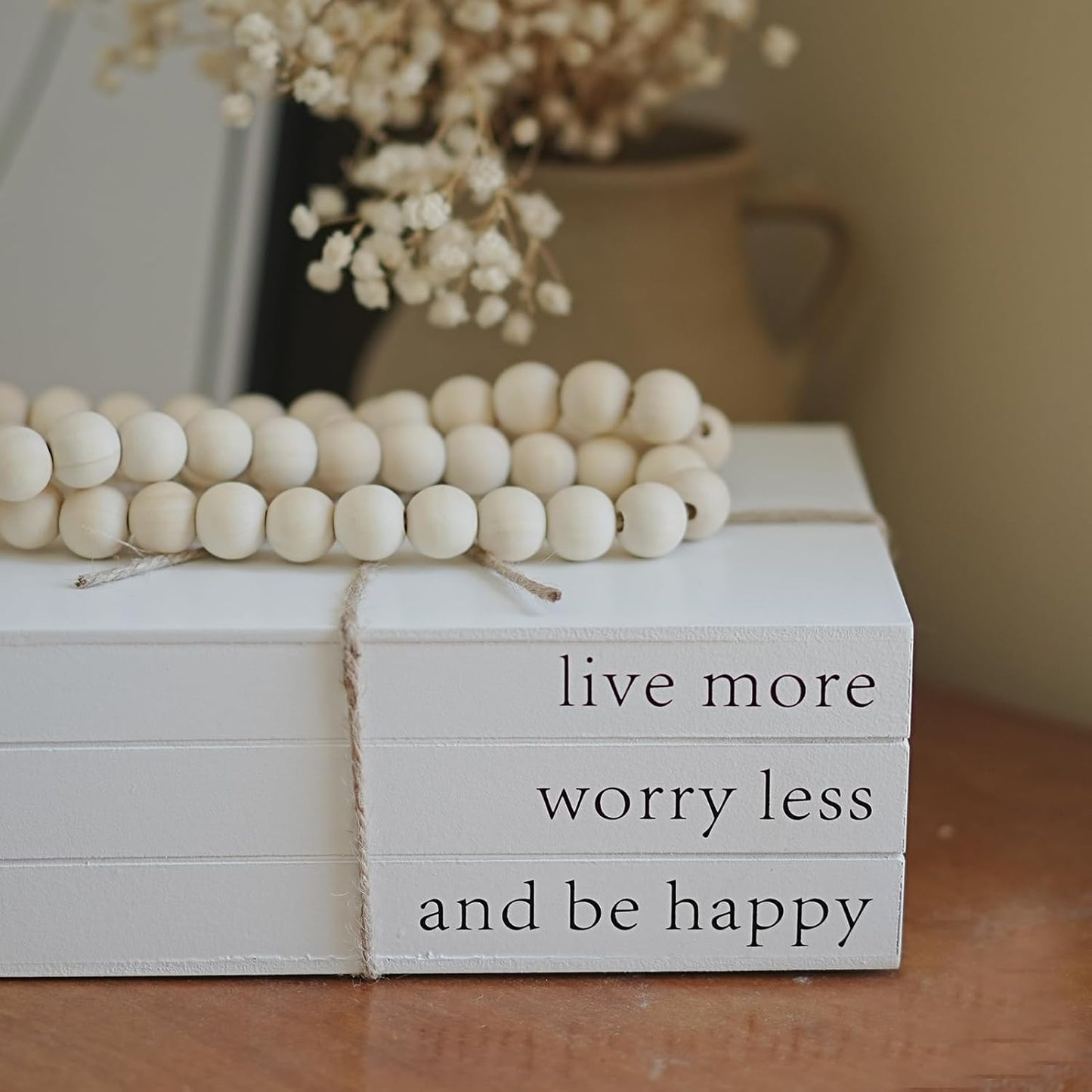 Wooden Faux Book for Decoration / Live More Worry Less