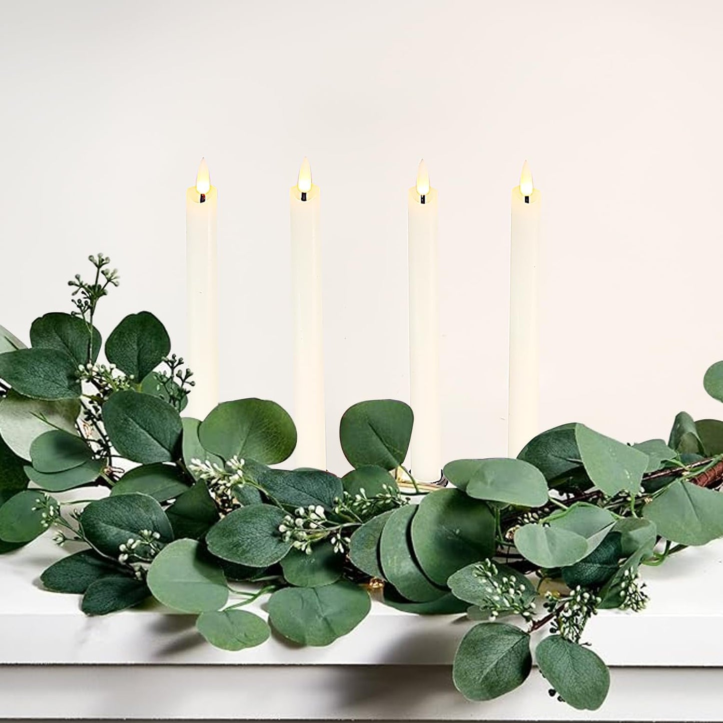 Flameless White Taper Candles Flickering with Timer and 10-Key Remote, Battery Operated LDE Warm 3D Wick Light Window