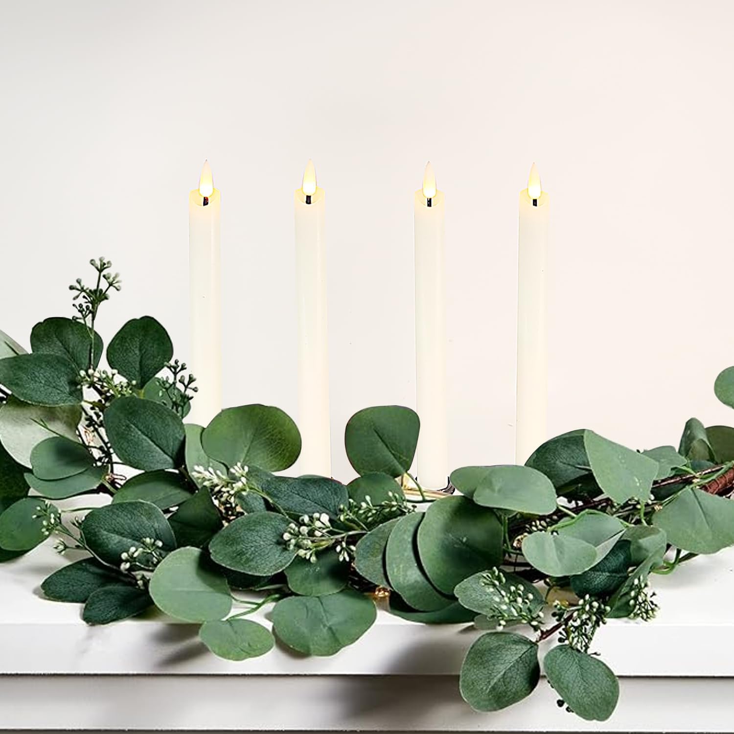 Flameless White Taper Candles Flickering with Timer and 10-Key Remote, Battery Operated LDE Warm 3D Wick Light Window