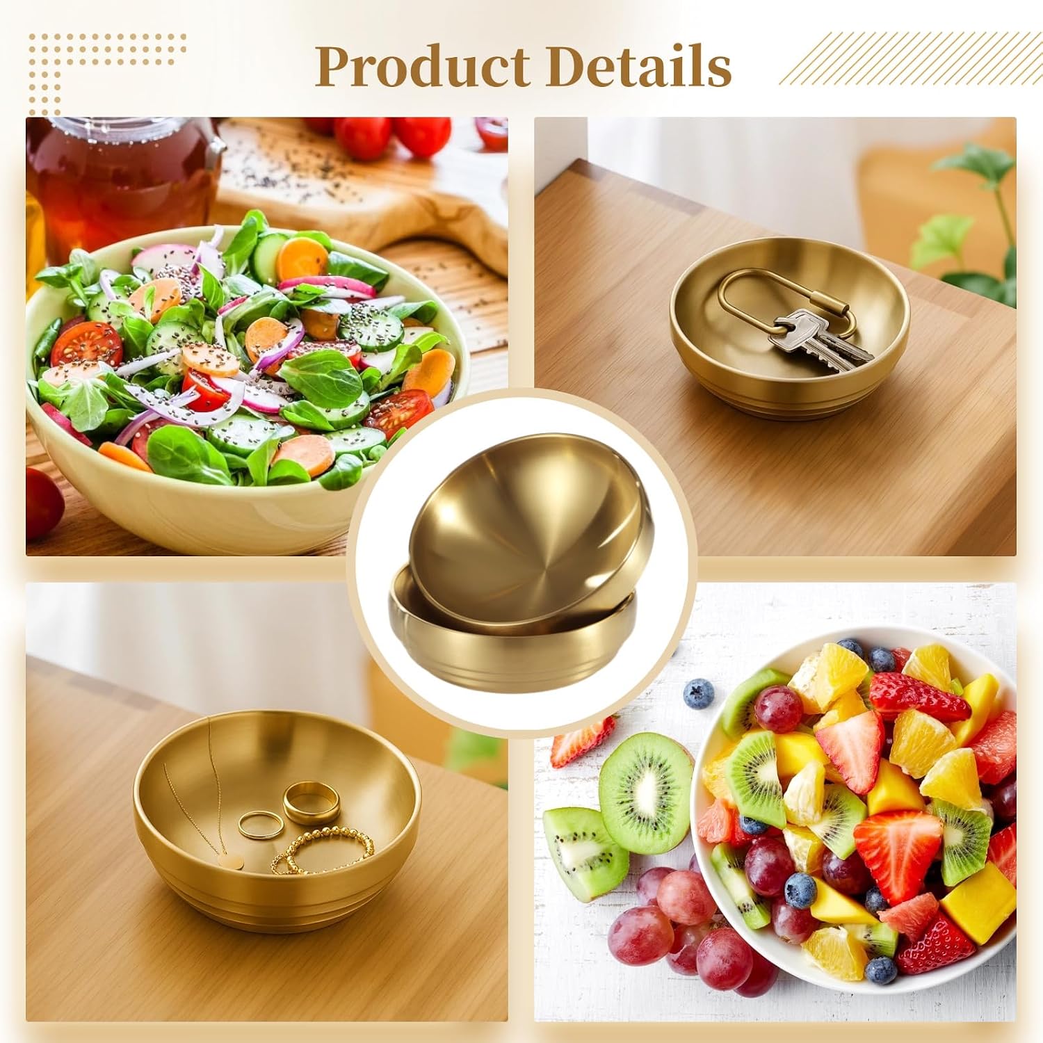 Stainless Steel Serving Bowl / Gold / 7.2 Inch / Set of 2
