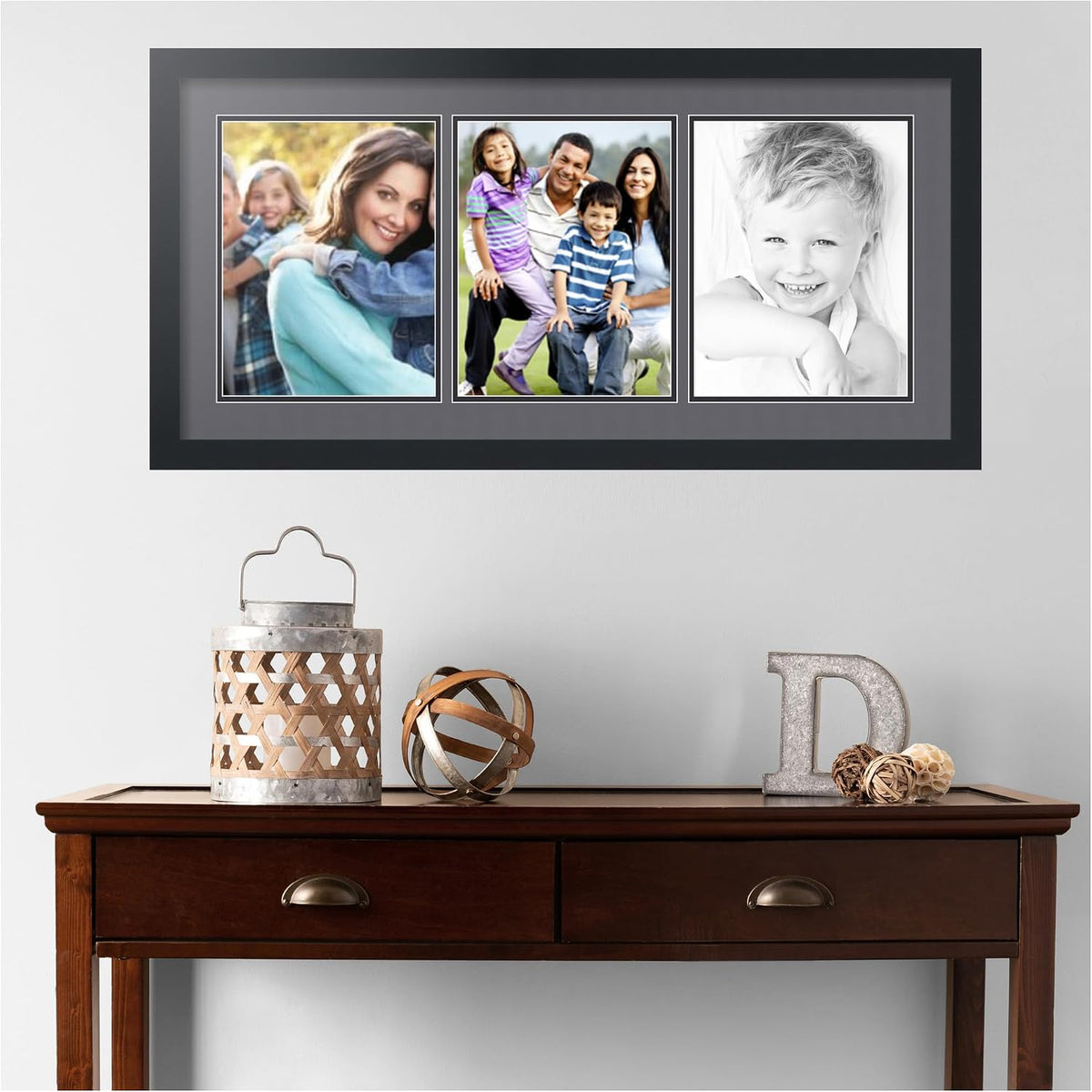 ArtToFrames Collage Picture Frame 3 Opening 3-8.5x11 Photo Frame | Made in USA | Black Frame Mountain Grey and Black