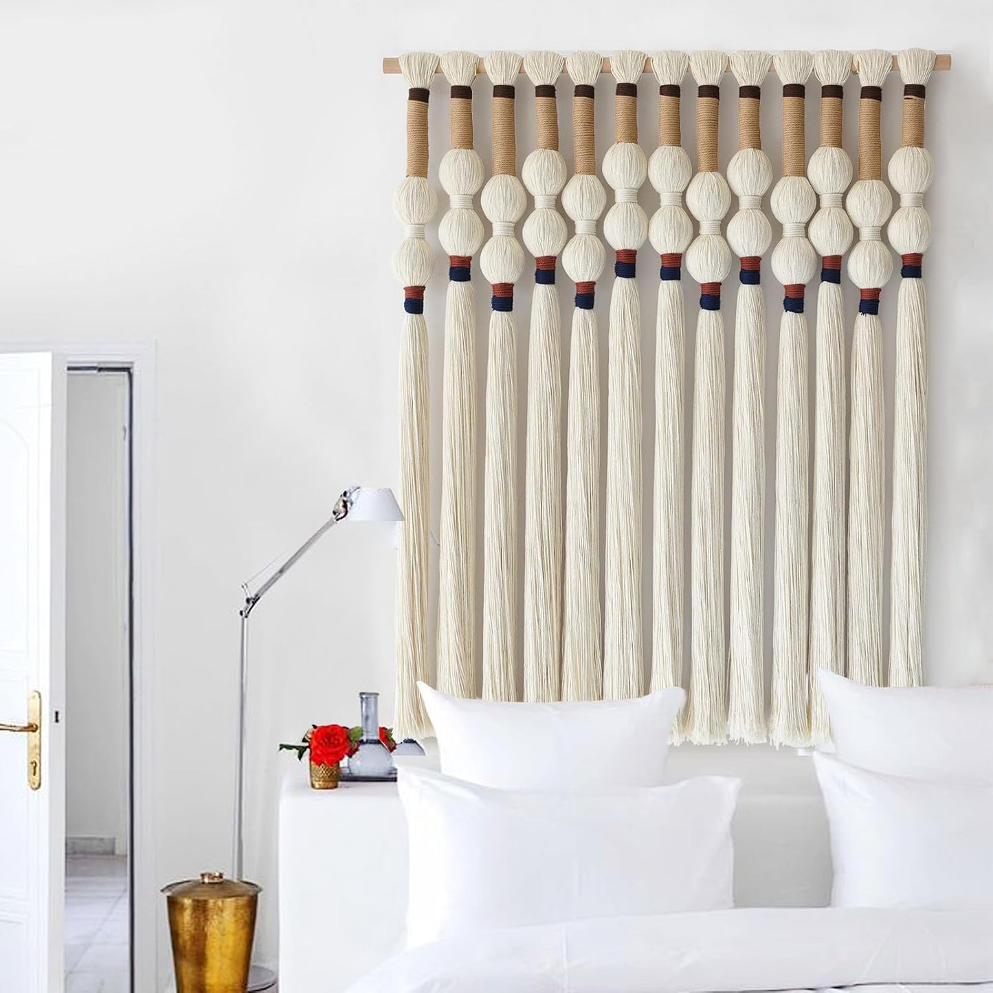Macrame Wall Hanging Boho Wall Art Handmade Spherical Knot 27" W x 33" L / Ivory4