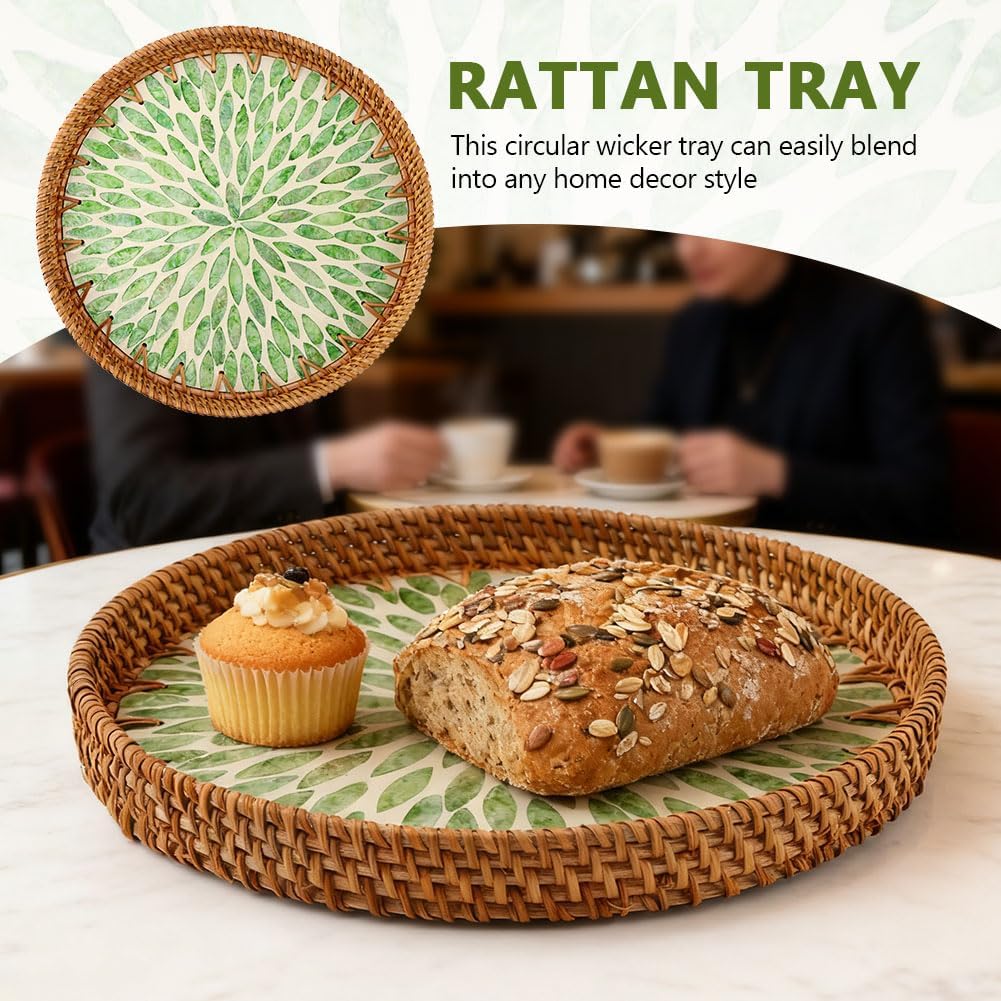 Handwoven Round Rattan Tray / 11.02 Inch